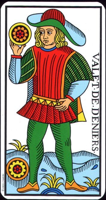 page - vailet of coins Marseille tarot card