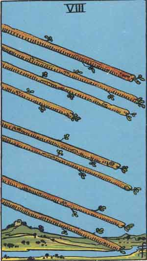 8 of wands from raider waite tarot cards deck