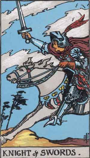knight of swords from rider waite tarot cards deck