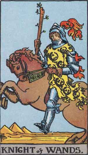 knight of wands from raider waite tarot cards deck