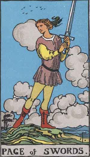 page of swords from rider waite tarot cards deck